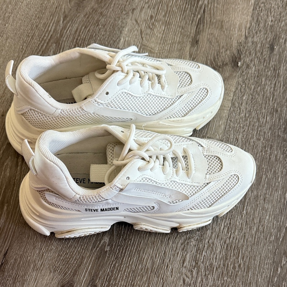 Steve Madden Off-White Platform Mesh Sneakers